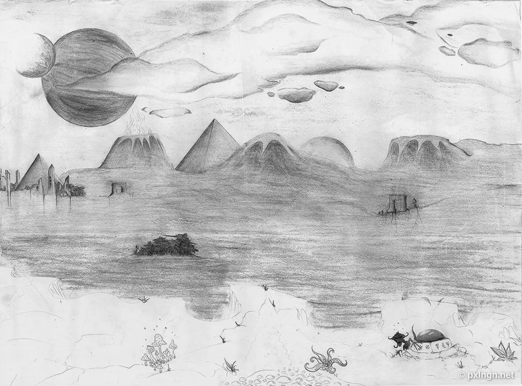Vorher: Fremde Welt mit drei Monden, Pyramiden, schwebenden Inseln und Fantasy-Fauna am nebligen Seeufer